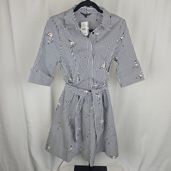 Felicity & Coco Navy White Striped Flamingo Shirt Dress NWT Size M - Picture 1 of 7